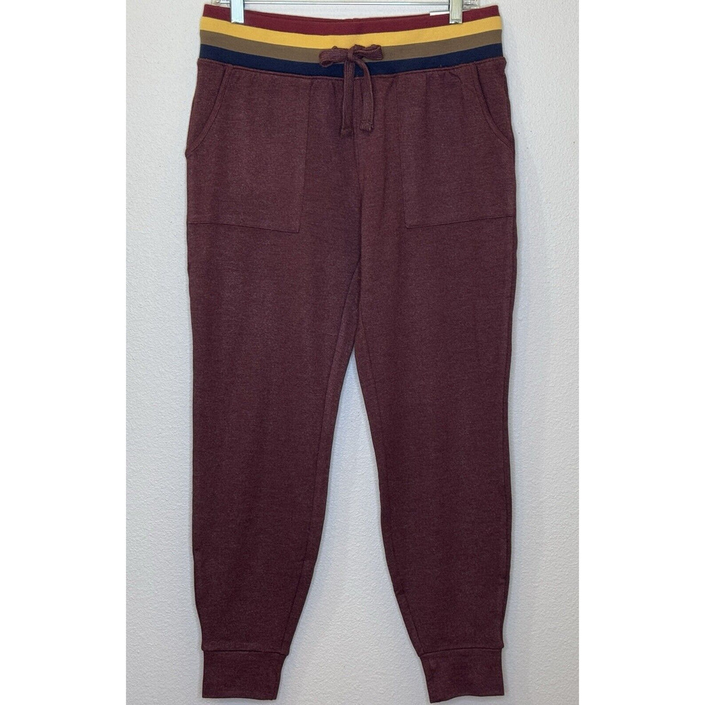 Natural Reflections Stripe Waist Jogger Sweatpants Womens Sz Small Burgundy NEW